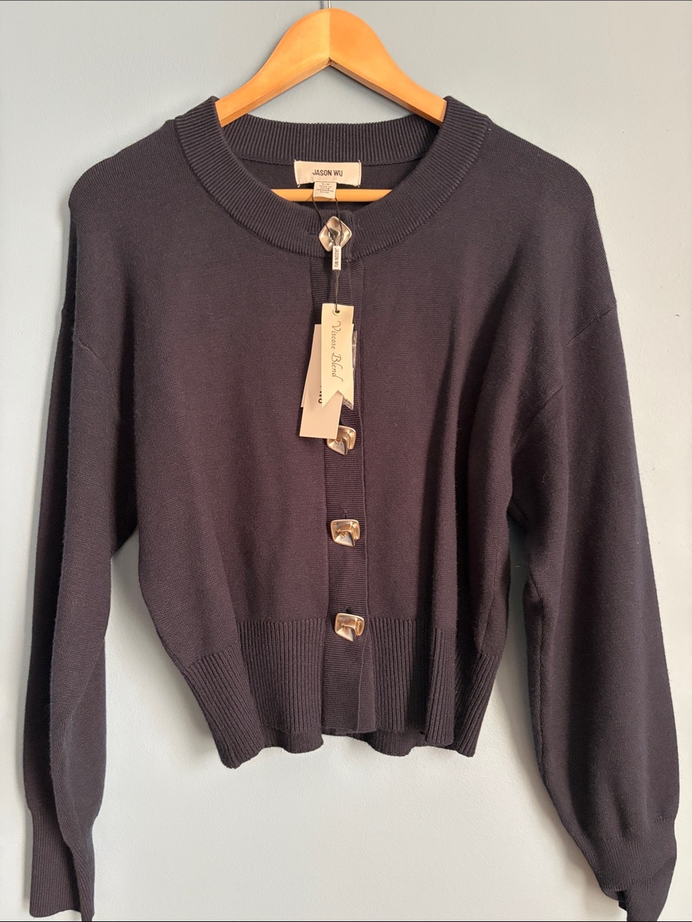 Jason Wu Black Knit Cardigan with Gold-Tone Buttons